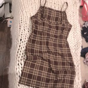 Brown plaid body con dress